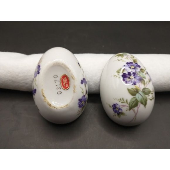 Vintage 1980's Lefton Floral Egg-Shaped Porcelain Trinket Ring Box. Made in Japa - Picture 4 of 5